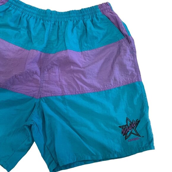 Vintage 80s Swim Trunks Shorts Converse Magic Johnson Collab L Teal Purple Lined - Picture 4 of 14
